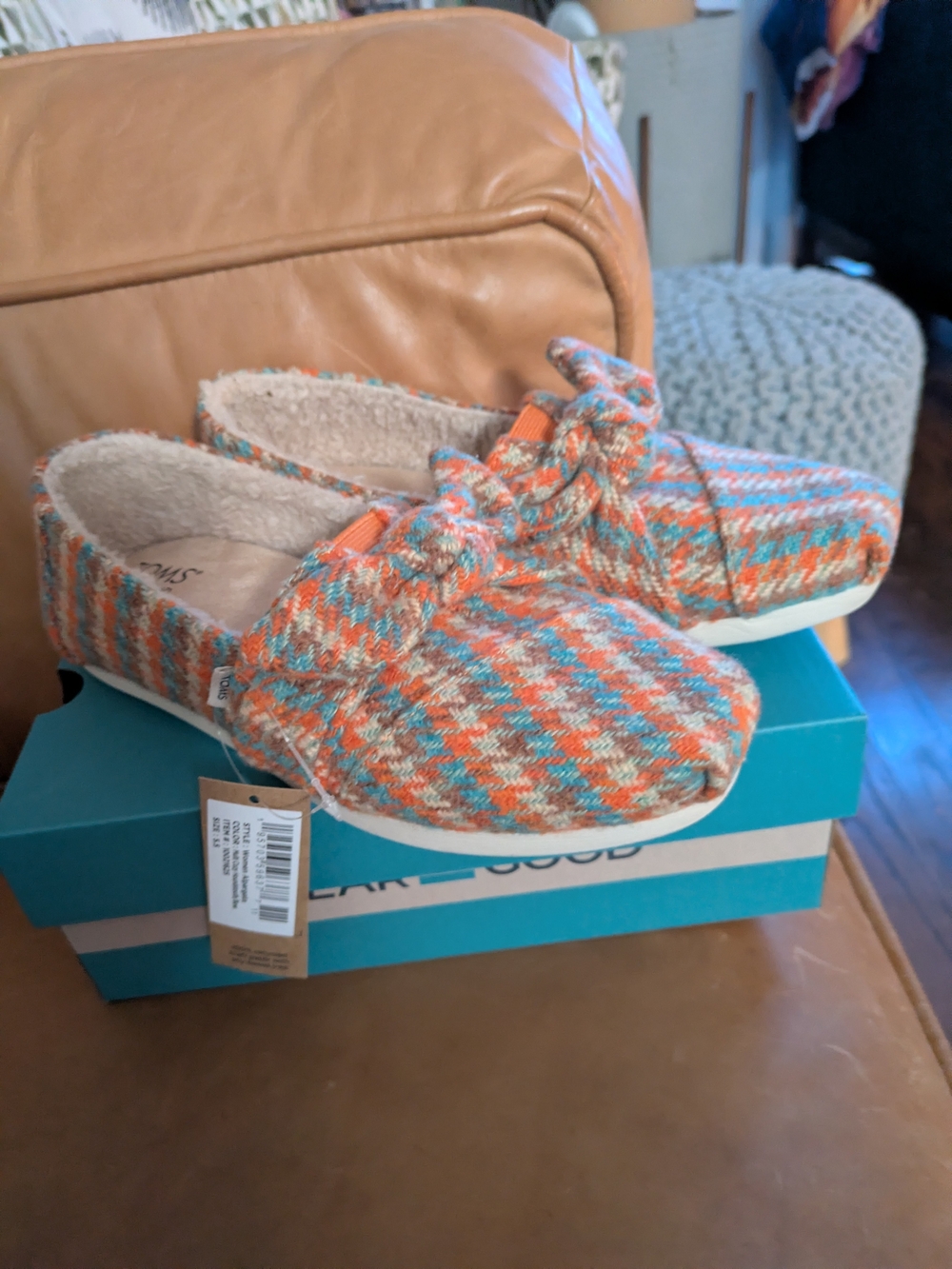 Toms Orange Houndstooth Cozy Slip-On Shoes
